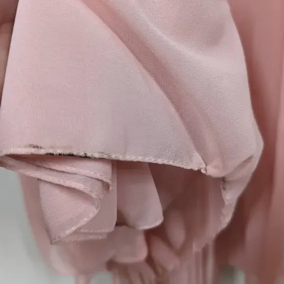 Ieena for Mac Duggal Blush Pink Tiered Chiffon Plunging V-Neck Maxi Dress 4 FLAW - Picture 13 of 13